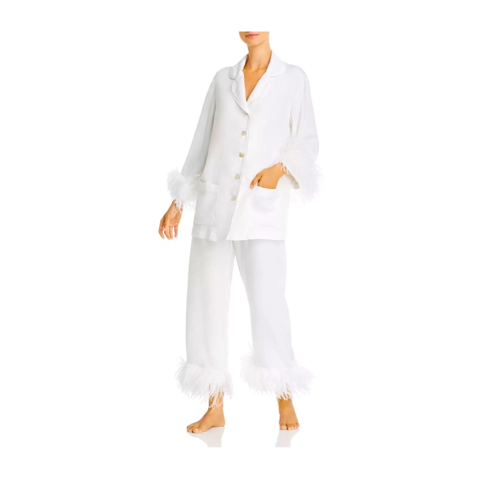 Sleeper Feather-Trim Pajama Set size large, never worn and still in dust bag!